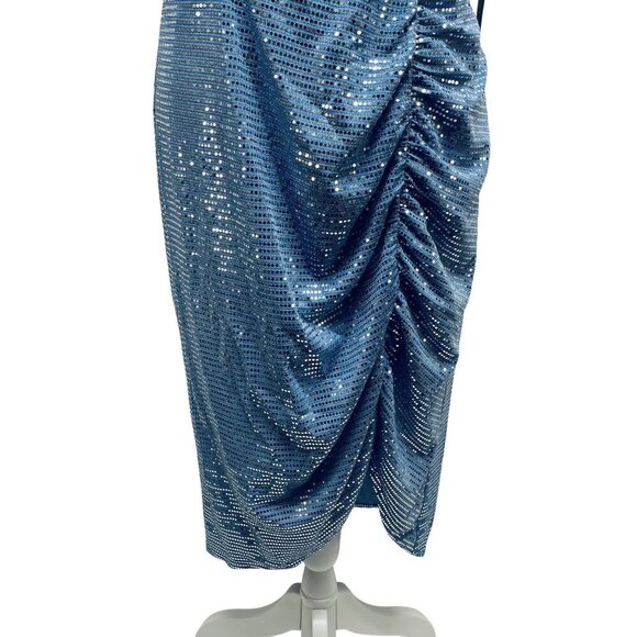 Aidan By Adrianna Papell Blue Sequin Ruched Midi party Dress Size 10 - Picture 3 of 11
